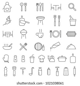 Restaurant, cooking, serving, kitchen, cutlery, tools line black icons. Collection of outline icons

