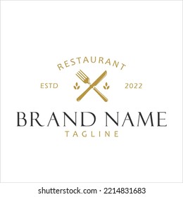 Restaurant with crossed spoons and forks  Design Element in Vintage Style for Logotype, Label, Badge and other design. Tray retro vector illustration.