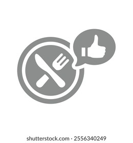 Restaurant customer review vector icon. Food positive feedback with like bubble.