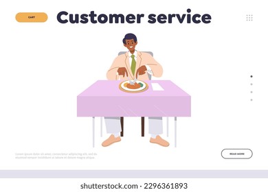 Restaurant customer service landing page design template with satisfied client eating dinner