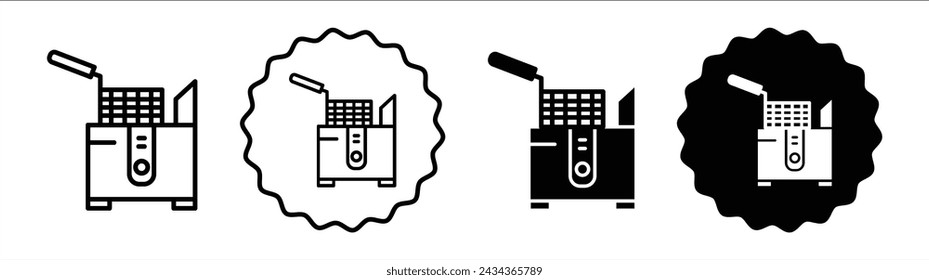 Restaurant deep fryer set in black and white color. Restaurant deep fryer simple flat icon vector