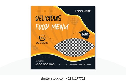 Restaurant Delicious Food Menu Social Media post Template Food culinary Promotion template with photo. Social Media Post. social media post template for food menu promotion banner frame. high 