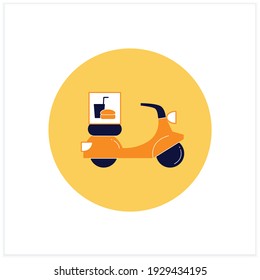 Restaurant delivery flat icon. Fast, express motorcycle delivery, quick move service. Fresh food from restaurant. Online delivery concept. Vector illustration