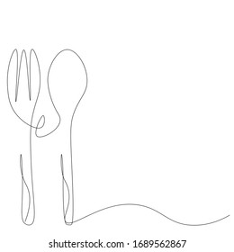 Restaurant design fork and spon line drawing, vector illustration