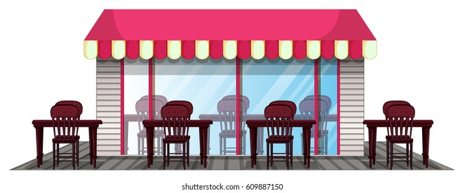 Diseño del restaurante con ilustración del comedor al aire libre