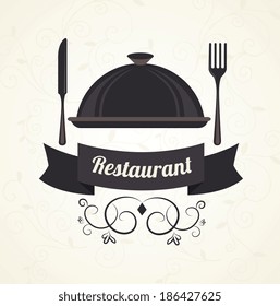 Restaurant design over beige background, vector illustration