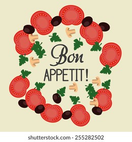 Restaurant design over beige background, vector illustration. Bon appetit is French for good appetite.