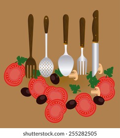 Restaurant design over brown background, vector illustration.