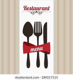 Restaurant design over brown stripes background, vector illustration