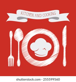 Restaurant design over red background, vector illustration.