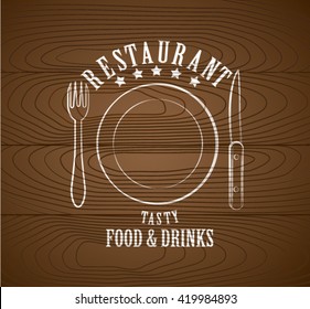 Restaurant Design in Vintage Style for Logotype  or label on wooden background