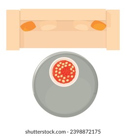 Restaurant dessert icon isometric vector. Fresh strawberry cake on round table. Dessert, sweet food, top view