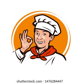 Restaurant, diner logo or label. Funny chef vector illustration