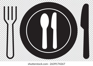 restaurant or dining icon featuring a knife and spoon inside a circular outline symbolizing food meals or eateries EPS 10