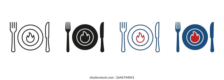 Restaurante e linha de jantar e conjunto de ícone sólido. Talheres e Coleção de Símbolos de Alimentos. Ilustração de vetor isolada.