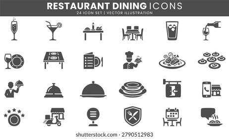 Restaurant dining service icons vector set