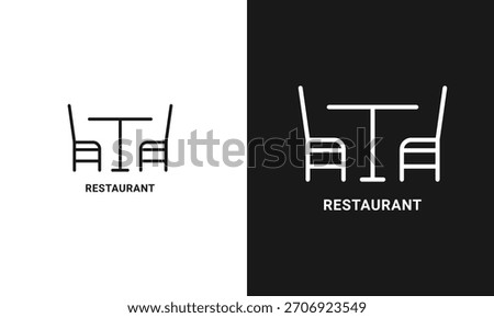 Restaurant Dining Table Icon with Chairs - Minimalist Line Art Symbol for Cafe Menus, Food Service, and Dating Apps