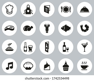 Restaurant Or Dinner Icons Black White Flat Design Circle Set Big