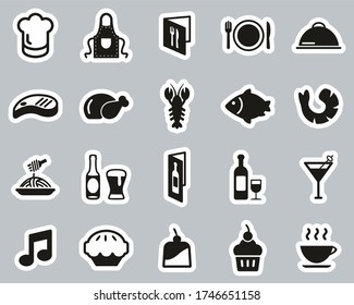 Restaurant Or Dinner Icons Black & White Sticker Set Big