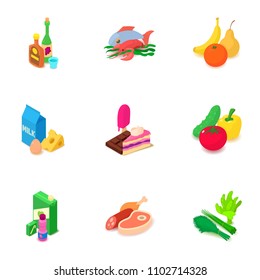 Restaurant dinner icons set. Isometric set of 9 restaurant dinner vector icons for web isolated on white background