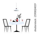 Restaurant Dinner Table With Wine And Meal In Flat Vector Illustration Symbolizing Fine Dining, Romantic Dinner, And Hospitality, Isolated On White Background