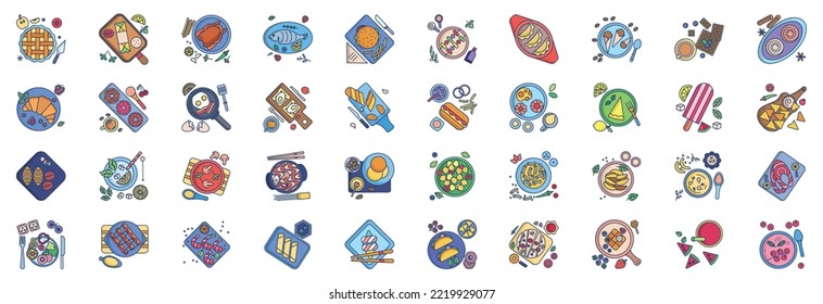 Restaurant Dish and Fine Dining, including icons like Apple pie, Chinese, mojito and more. vector illustrations, Pixel Perfect set
