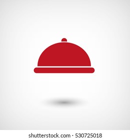 Restaurant dish - red vector  icon with shadow