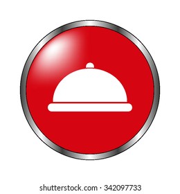 Restaurant dish - vector icon on the red  button
