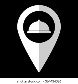 Restaurant dish - white vector icon;  map pointer