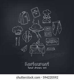 Restaurant doodle set. Hand drawn. Vector illustration