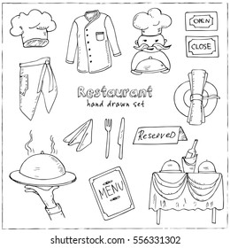 Restaurant Doodle Set. Vector Illustration.