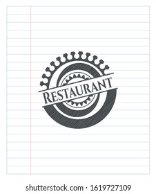 Restaurant drawn in pencil. Vector Illustration. Detailed.