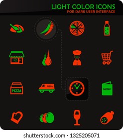 Restaurant easy color vector icons on dark background for user interface design