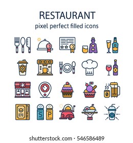 Restaurant Elements : Filled outline icons , pictogram and symbol collection.

