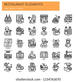 Restaurant Elements , Thin Line and Pixel Perfect Icons