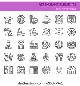 Restaurant Elements , Thin Line and Pixel Perfect Icons
