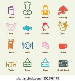 restaurant elements, vector infographic icons