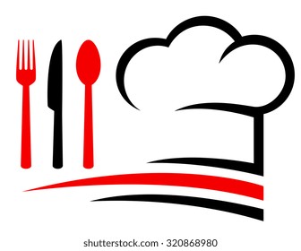restaurant emblem with chef hat, fork,knife and spoon