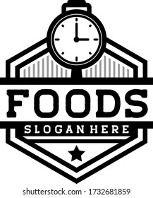 Restaurant Emblem Logo with clock concept