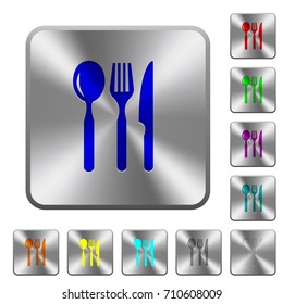 Restaurant engraved icons on rounded square glossy steel buttons