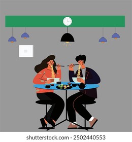 Restaurante para disfrutar del tiempo. Expresiones de tiempo para dos personas disfrutan del restaurante