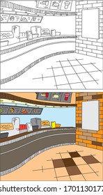 Restaurant Environment Background vector drawing line art and colored