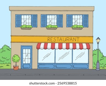 Restaurant exterior graphic color sketch illustration vector