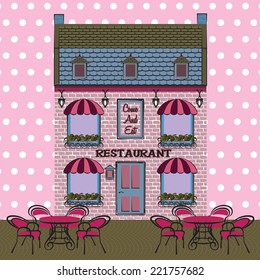 Restaurant facade. Background. Retro style vector illustration