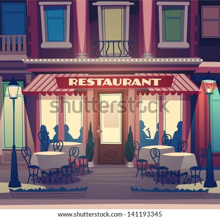 Restaurant facade. Retro style vector illustration