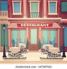 Restaurant facade. Vector illustration.