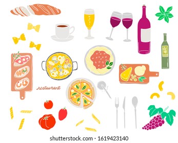 Restaurant fashionable hand drawn material illustration set
