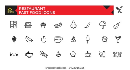 Restaurant and fast food apps icon set, vector, icons collection