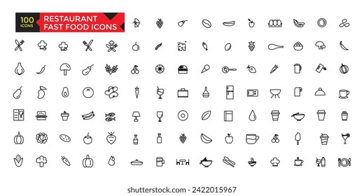 Restaurant and fast food apps icon set, vector, icons collection