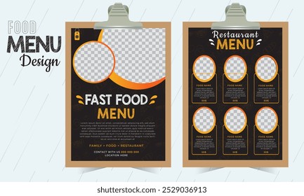 Restaurant fast food cafe menu template flyer vintage design 